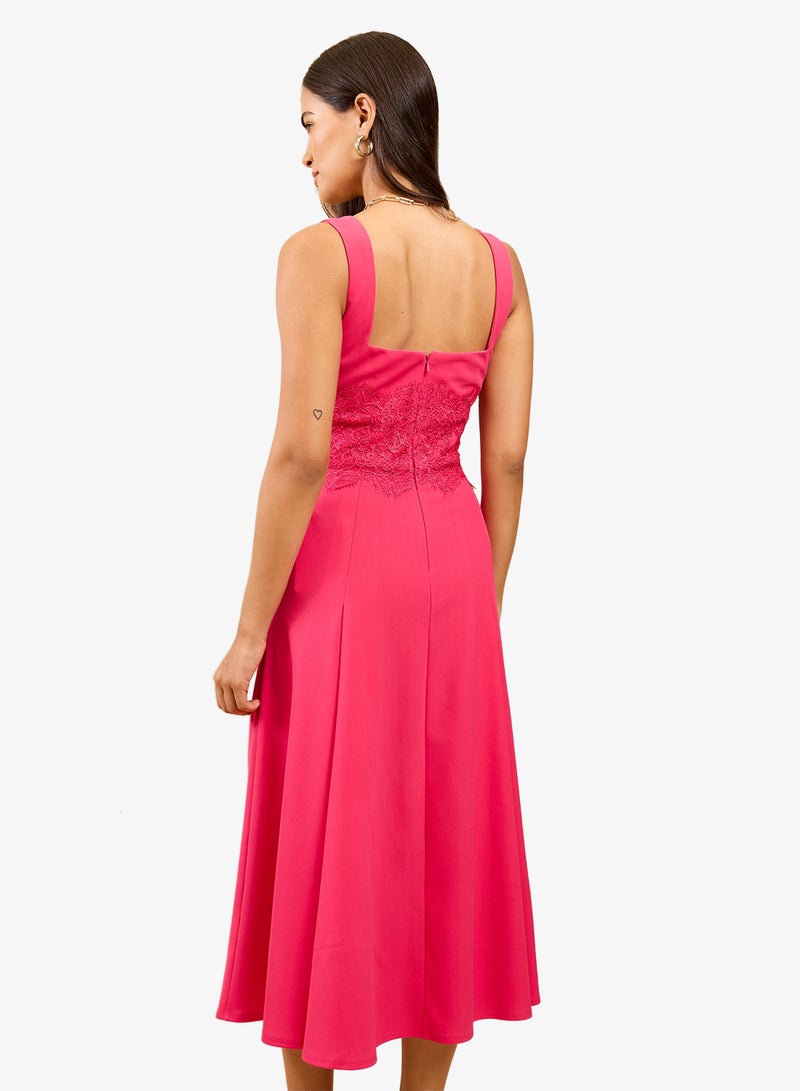 Little Mistress Pink Lace Midi Dress - Image 2